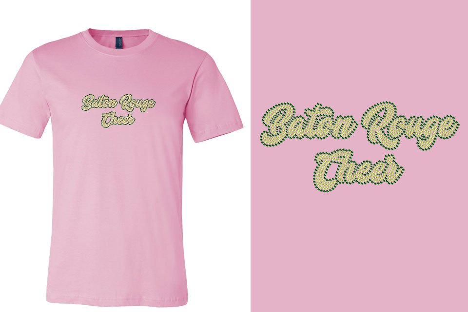 Rhinestones Baton Rouge Cheer Designer font 2-color stones Unisex t-shirt