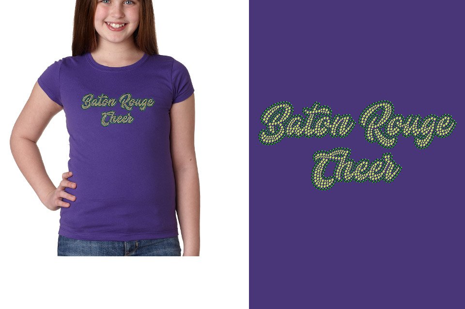 Rhinestones Baton Rouge Cheer Designer font 2-color stones Youth Girls' Princess T-Shirt