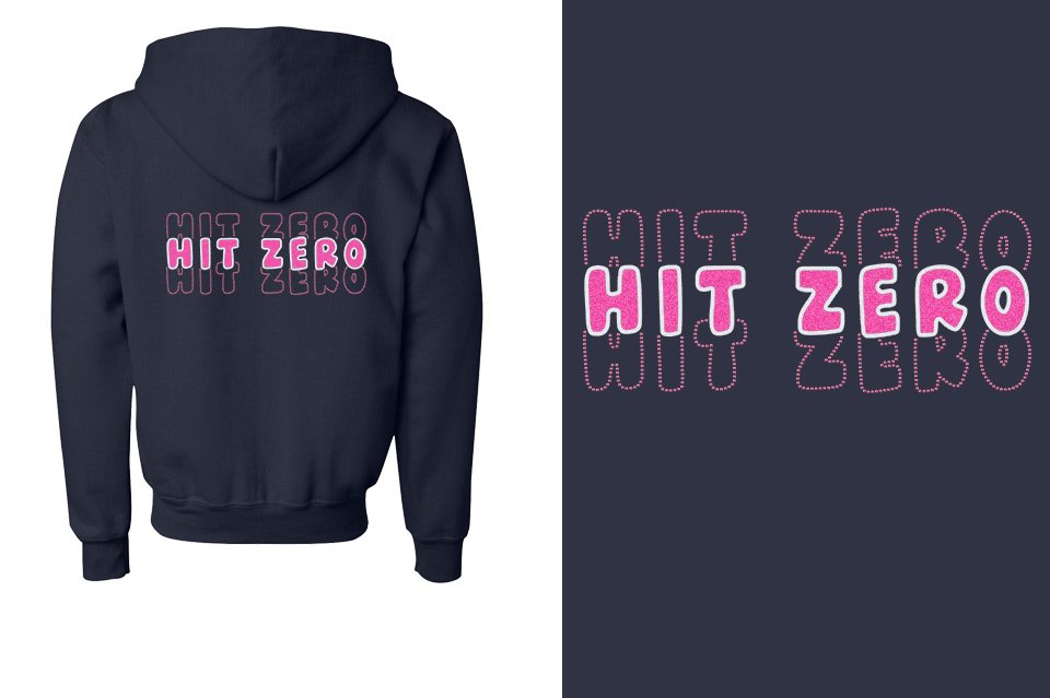 HIT ZERO 3 lines glitter rhinestones Youth Unisex Zip Hoodie