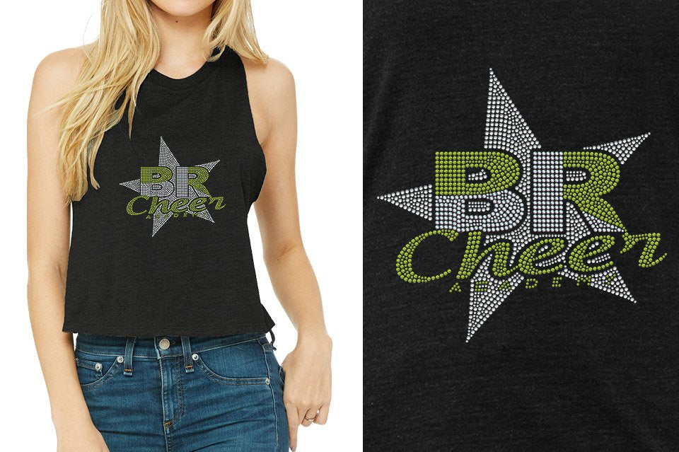 Rhinestones BR ACADEMY with star Relaxed Fit Women's Racerback Cropped Tank