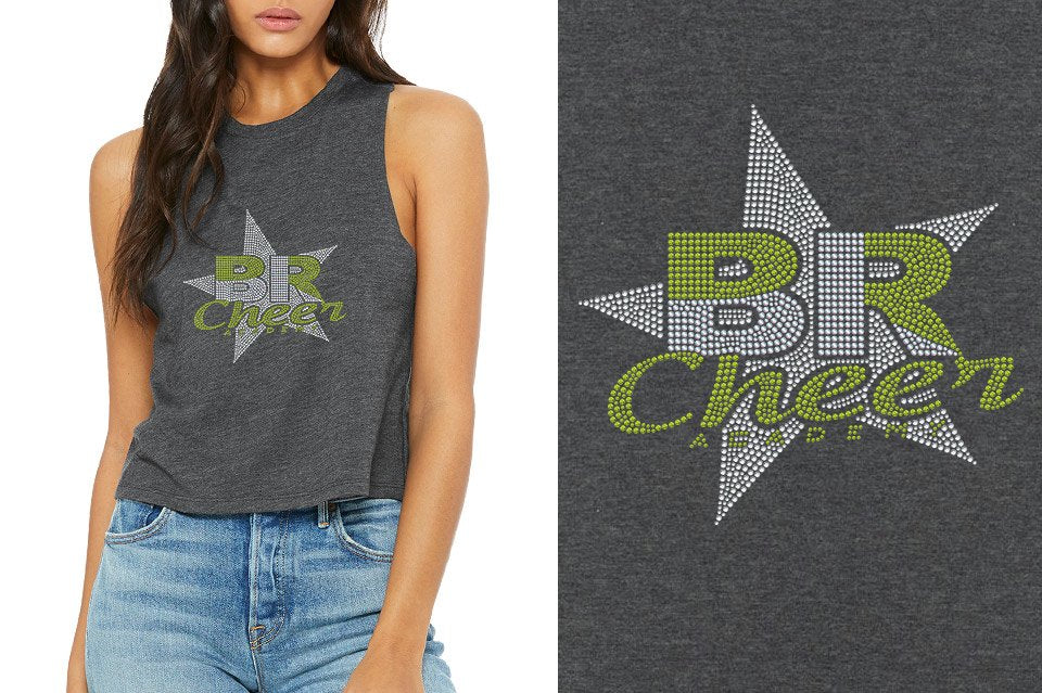 Rhinestones BR ACADEMY with star Relaxed Fit Women's Racerback Cropped Tank
