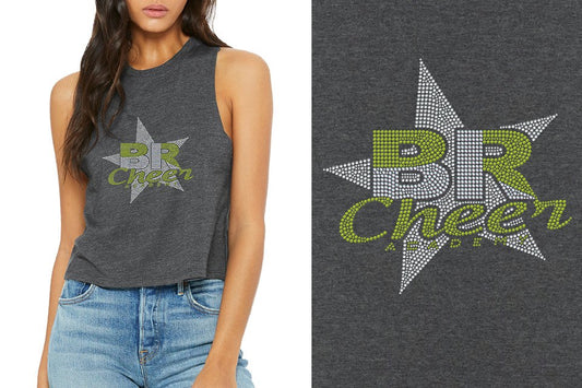 Rhinestones BR ACADEMY with star Relaxed Fit Women's Racerback Cropped Tank