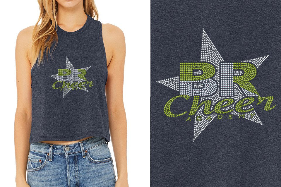 Rhinestones BR ACADEMY with star Relaxed Fit Women's Racerback Cropped Tank