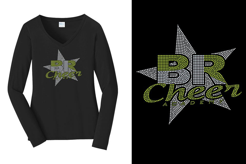 Rhinestones BR ACADEMY with star Women's Relaxed Fit Long Sleeve V-Neck