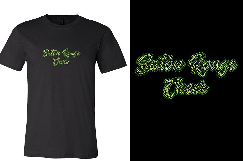 Rhinestones Baton Rouge Cheer Designer font 2-color stones Unisex t-shirt