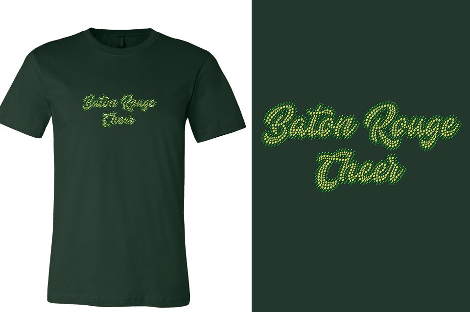 Rhinestones Baton Rouge Cheer Designer font 2-color stones Unisex t-shirt