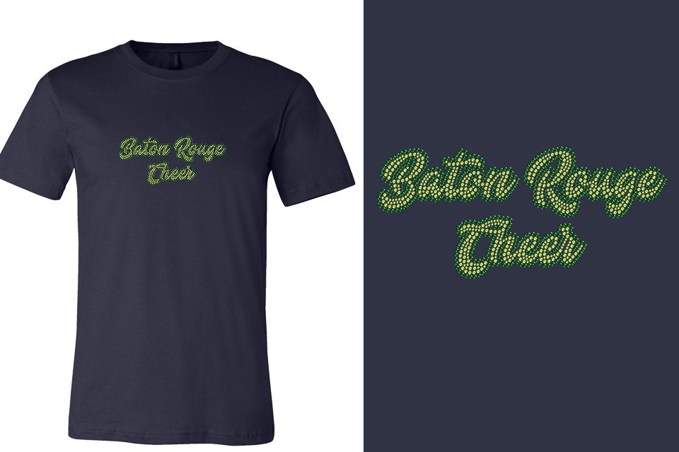 Rhinestones Baton Rouge Cheer Designer font 2-color stones Unisex t-shirt