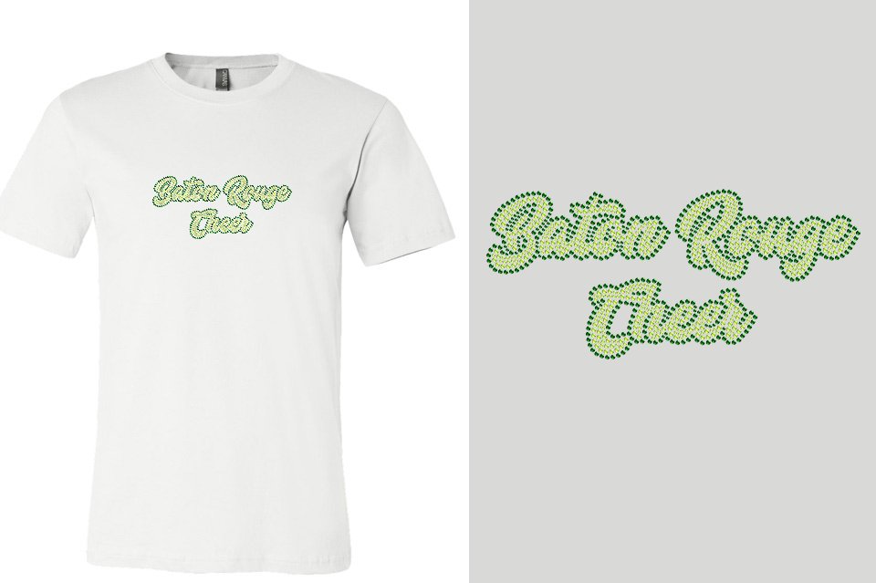 Rhinestones Baton Rouge Cheer Designer font 2-color stones Unisex t-shirt