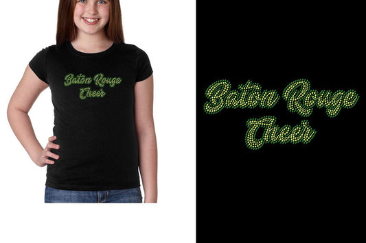 Rhinestones Baton Rouge Cheer Designer font 2-color stones Youth Girls' Princess T-Shirt