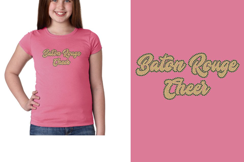 Rhinestones Baton Rouge Cheer Designer font 2-color stones Youth Girls' Princess T-Shirt