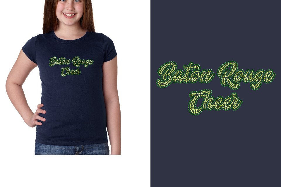 Rhinestones Baton Rouge Cheer Designer font 2-color stones Youth Girls' Princess T-Shirt