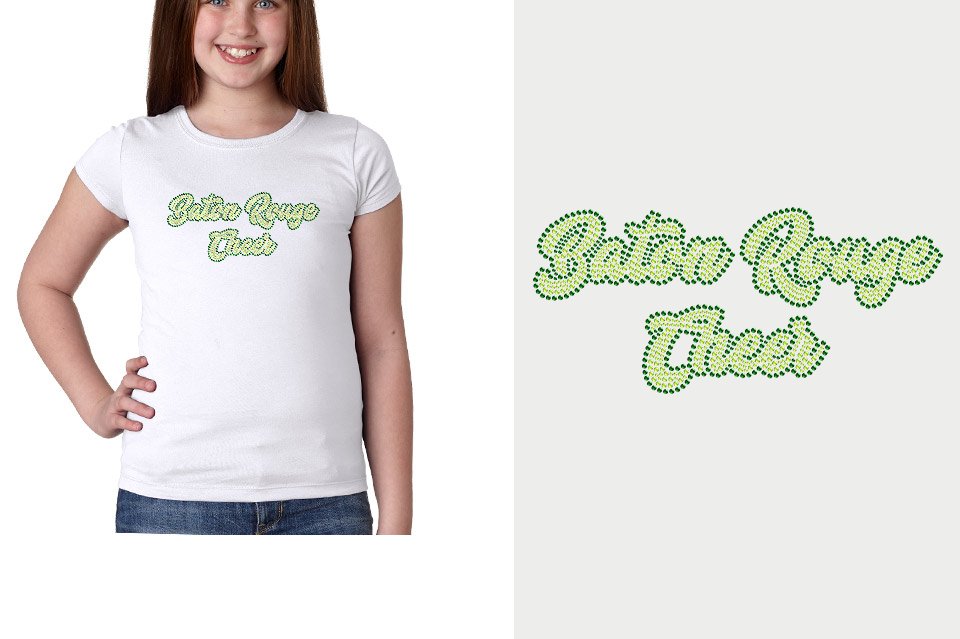 Rhinestones Baton Rouge Cheer Designer font 2-color stones Youth Girls' Princess T-Shirt